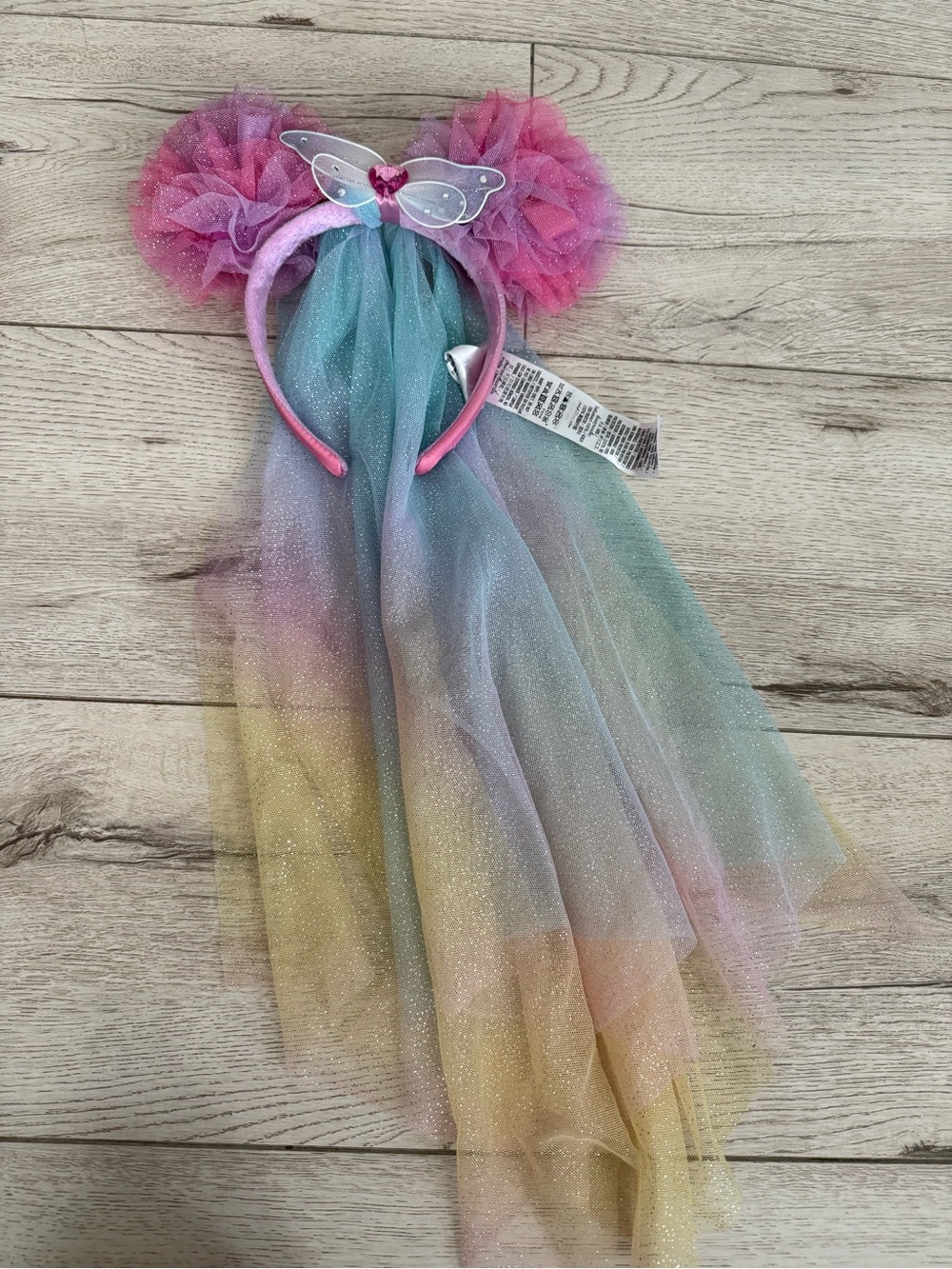 Kids Sparkle Rainbow Tulle Minnie Headband with Butterfly Accent - Pink